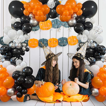 Black Orange Balloons 12 Inch Black Orange Silver Confetti Balloons Halloween - Image 5