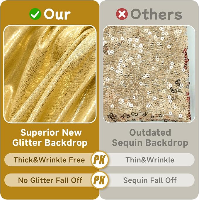 10ftx10ft Thick Gold Glitter Backdrop Curtain Panels - Image 3