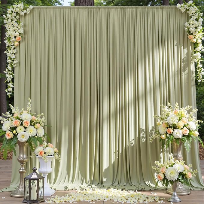 30ft x 10ft Wrinkle Free Sage Green Backdrop Curtains - Image 3