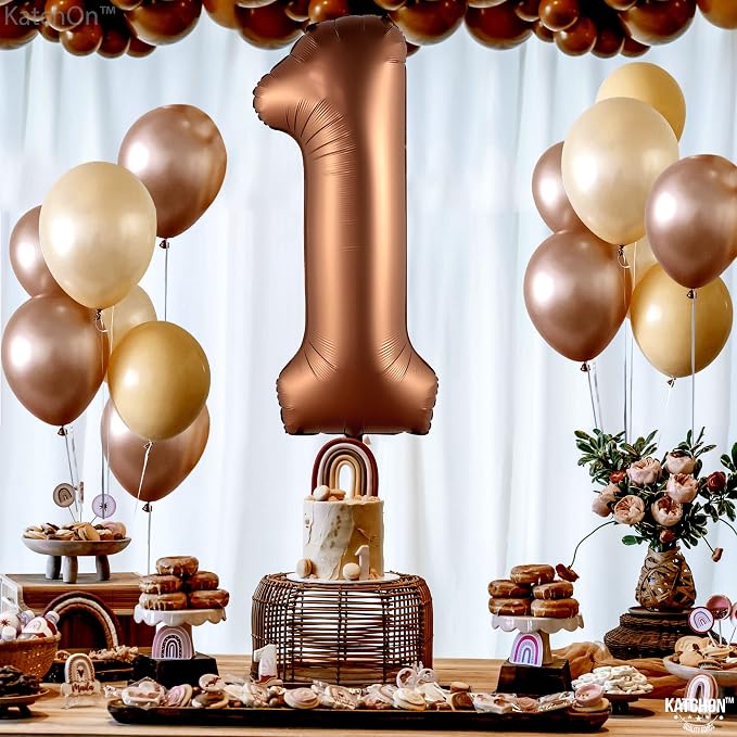 KatchOn Number 1 Balloon For 1st Birthday Decorations, 40 Inch | Foil Brown One - Image 4
