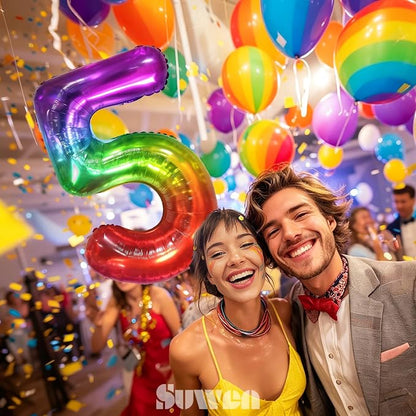 SUWEN Rainbow Number 5 Balloon 40 Inch, Big Colorful Balloons 0-9 | Large - Image 2