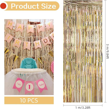 10 Pack Champagne Gold Foil Curtain Backdrop 3.2ft x 9.8ft Metallic Tinsel Foil - Image 3