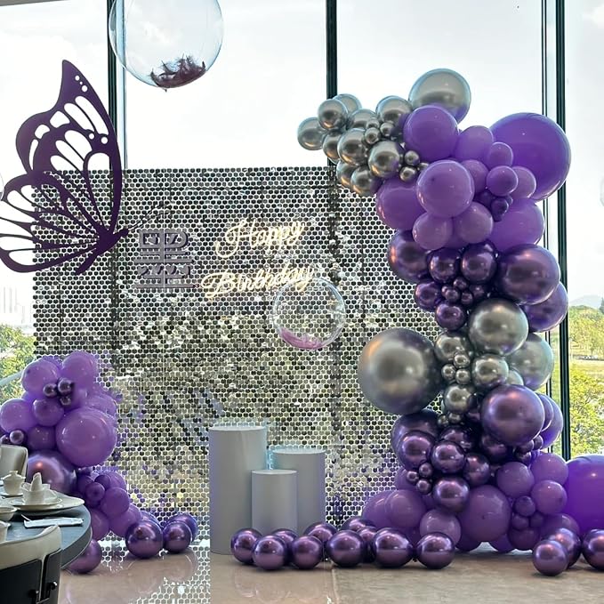 Voircoloria 130pcs Metal Purple Balloons Garland Arch Kit, 18 12 10 5 Inch | - Image 6