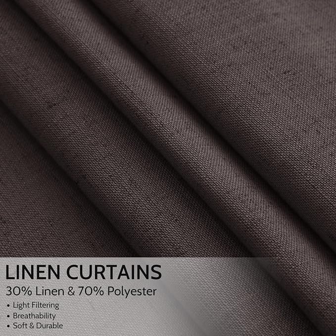 Cocoa Coffee Linen Blend Light Filtering Back Tab Curtains 108 Inches Long - Image 2