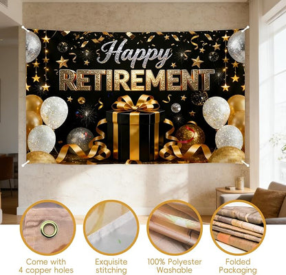 72x43 Inch Retirement Party Decorations Happy Retirement Backdrop | Large Black - Image 3