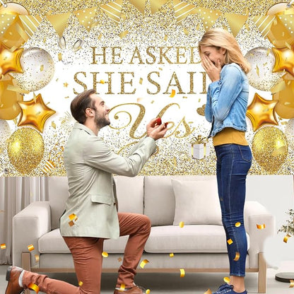 Gold Engagement Party Decorations White Gold Engagement Banner Backdrop He - Image 3