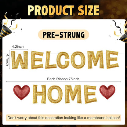 Tegeme Felt Welcome Home Banner, Pre-strung Glitter Welcome Garland Reusable - Image 2