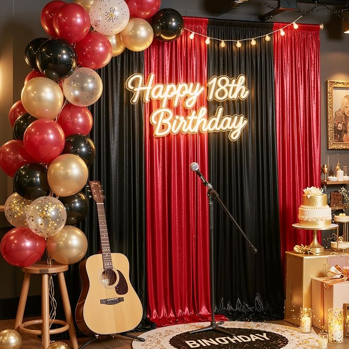 20ft x 10ft Red Black Sequin Backdrop Curtain by Outpain