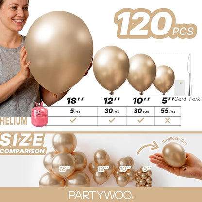 PartyWoo Metallic Gold Balloons 120pcs Chrome Gold Color 18 12 10 5 Inch | 18 - Image 6