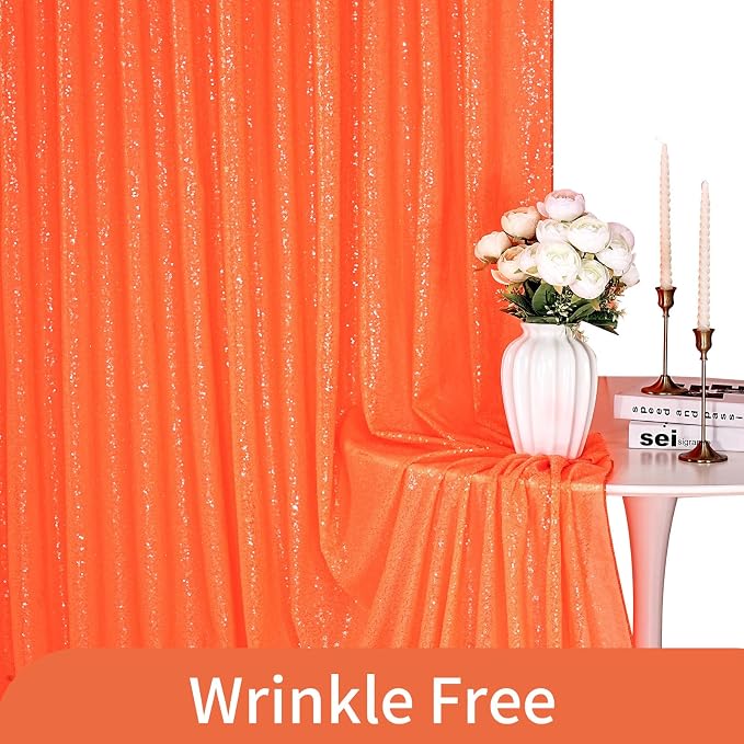 Orange Glitter Sequin Backdrop Curtains 2 Pcs 5FTx10FT Baby Shower Party - Image 5