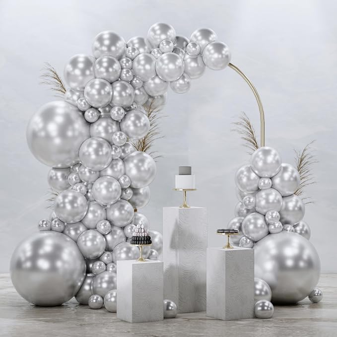 PartyWoo Silver Balloons 128 pcs Different Sizes of 18 12 10 5 Inch Silver by PartyWoo