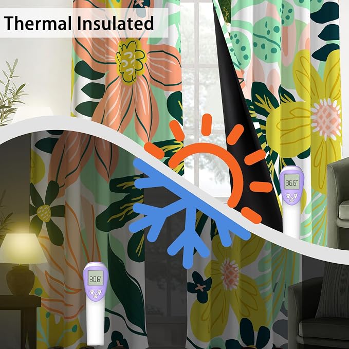 Tyrot Boho Floral 100% Blackout Curtains fo Bedroom 63 inch Long 2 Panels Mid - Image 4