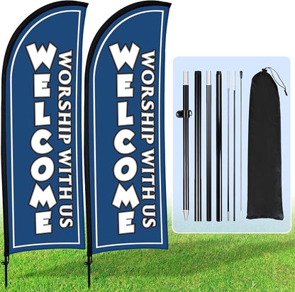Buryeah 2 Sets Welcome Feather Flag Sign Kit 8 ft Welcome Banners Swooper Flag by Buryeah