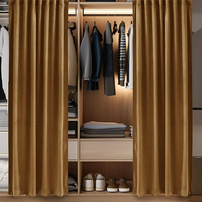 Doorway Curtain Back Tab Gold Brown Velvet Thermal Insulated Sliding Door - Image 5