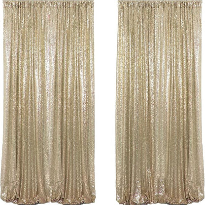 JYFLZQ Champagne Sequin Backdrop Curtains 2ft x 8ft 2 Panel Glitter Photo Booth - Image 2