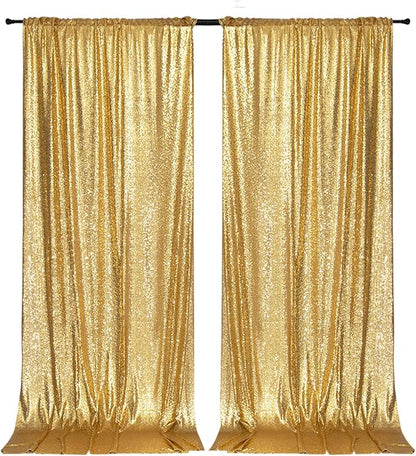 PartyDelight Gold Sequin Backdrop Curtains 5x10ft 2 Sparkly Panels | 4 Inch Rod - Image 5
