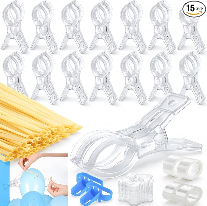15 Pack Balloon Arch Clips, 3.5" Clear Spring Clamps by Zanzpc