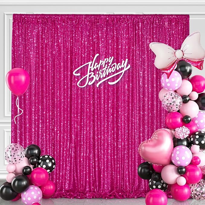 Hot Pink Sequin Backdrop Curtain Panels Stage 2 Pcs 5FTx10FT Wedding Party - Image 3