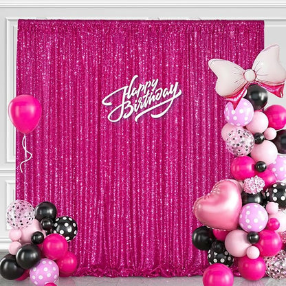 Hot Pink Sequin Backdrop Curtain Panels Stage 2 Pcs 5FTx10FT Wedding Party - Image 3