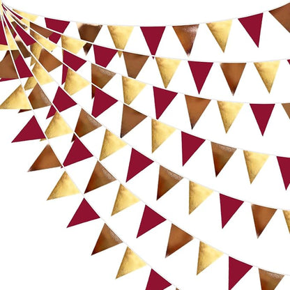 Fall Party Decorations Maroon Gold Brown Metallic Fabric Triangle Pennant by pinkblume