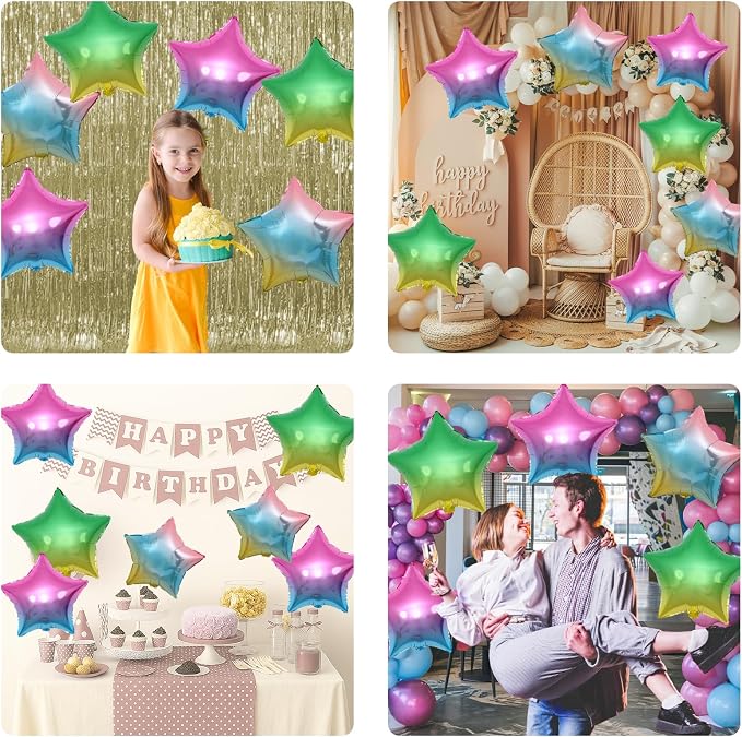 Biapian Gradient Star Foil Balloons, 18 Inch Multicolor Stars Balloon Aluminum - Image 7