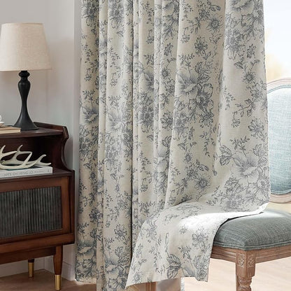 jinchan Grey Floral Linen Blackout Curtains Lined 96 Inch Back Tab 2 Panels | - Image 8