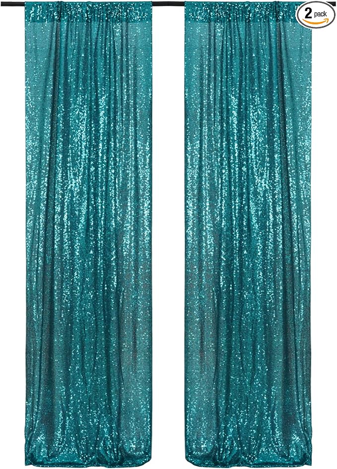Poise3EHome 2ft x 8ft Teal Sequin Backdrop Curtains 2 Panels by Poise3EHome