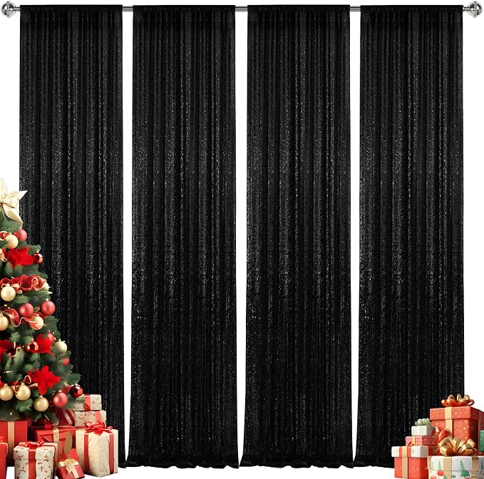 2×8FT-4PCS Black Sequin Backdrop Curtains Panels, Photography Backdrop Glitter - Image 9