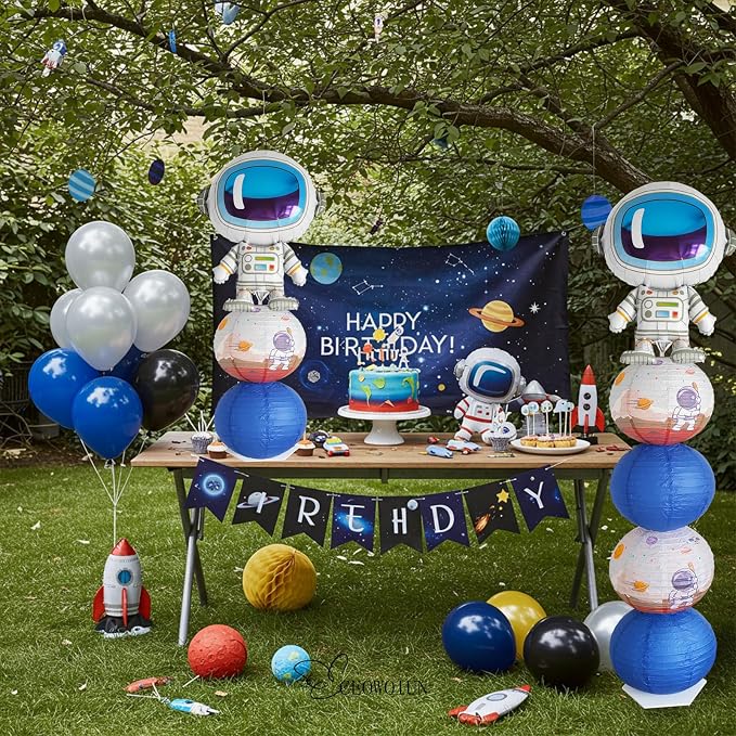 Astronaut Balloon Stand & Paper Lantern 2 Sets 5.9ft Telescopic Space Party | - Image 5