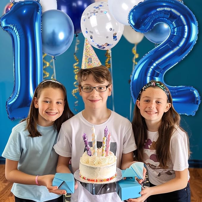 Navy Blue 12th Birthday Giant Self Inflating Number 12 Balloon, Metallic Dark - Image 3