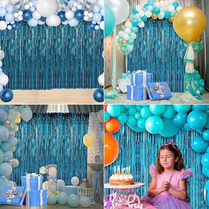 Crosize 8 Pack Blue Party Streamers Backdrop, 3.3 x 9.9 ft | Tinsel Foil Fringe - Image 6