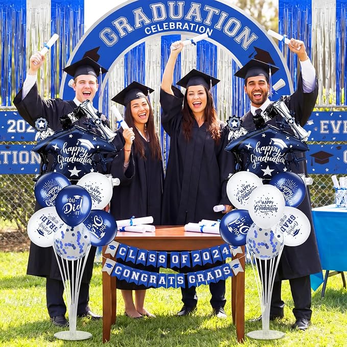 Jenaai Blue and Silver 27 Pcs 2026 Graduation Balloon Centerpiece - Image 7