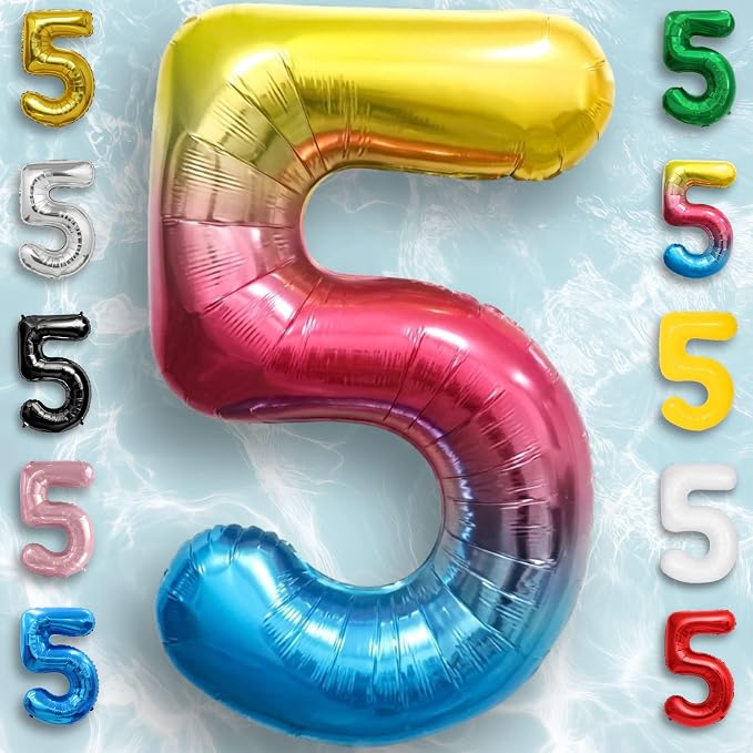 Rainbow Number Balloons 5 Mylar Foil 40 Inch - Image 5