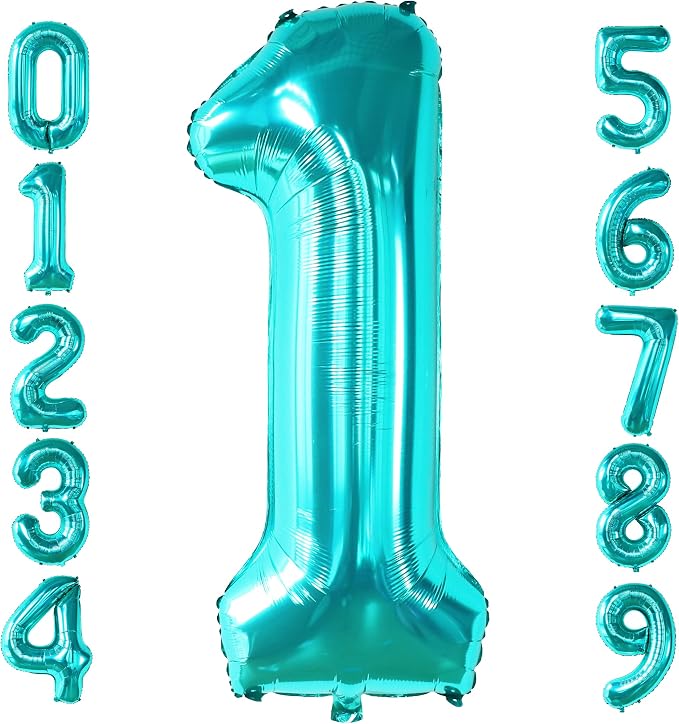 KatchOn Teal Number Balloon For Under the Sea Party Decorations 40 Inch | by KatchOn