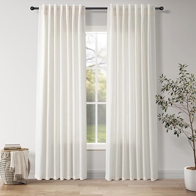 Natural Linen Curtains 80 Inch Length by Nanspring
