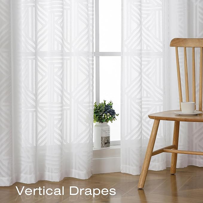 Simplebrand Semi Sheer White Curtains 84 Inches Long 2 Panels, Light Filtering - Image 6