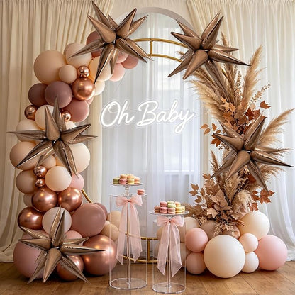 6Pcs Brown Star Balloons Boho Birthday Decorations Explosion Mylar Balloons | - Image 5