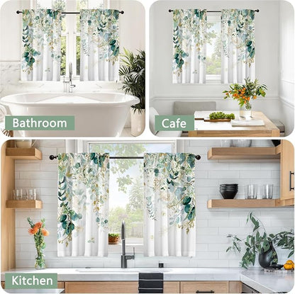 Green Eucalyptus Leaves Kitchen Curtains Elegant Wild Flower Curtains 39 Inches - Image 4
