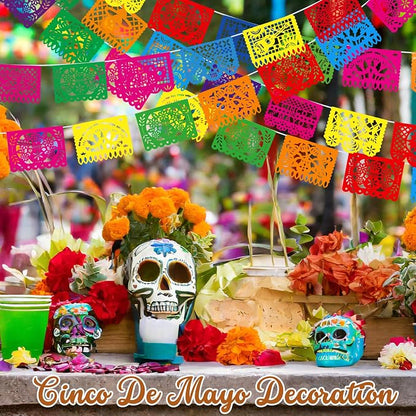 Boao 12 Packs 180 ft Mexican Party Decorations Fiesta Banner Plastic Papel - Image 5