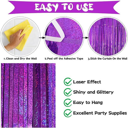 Purple Tinsel Foil Fringe Curtain Backdrop, 2 Pack Metallic Glitter Curtains - Image 4