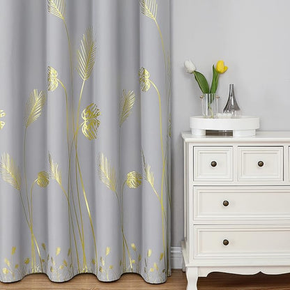 Light Grey Blackout Curtains for Living Room Gold Palm Tree Design Light - Image 2