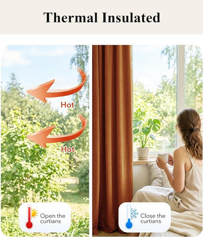 Burnt Orange Velvet Curtains Back Tab Extra Long, Window Back Tab Pinch Pleat - Image 6