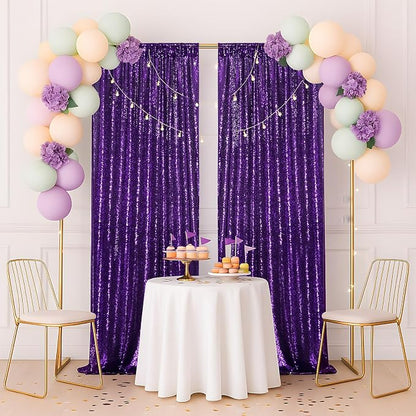PartyDelight Purple Sequin Backdrop Curtains 2x8ft 2 Panels | Sparkly 3mm - Image 8