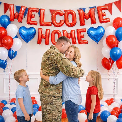 Welcome Home Balloons Blue Red, 16Inch Welcome Home Foil Balloons Banner - Image 3