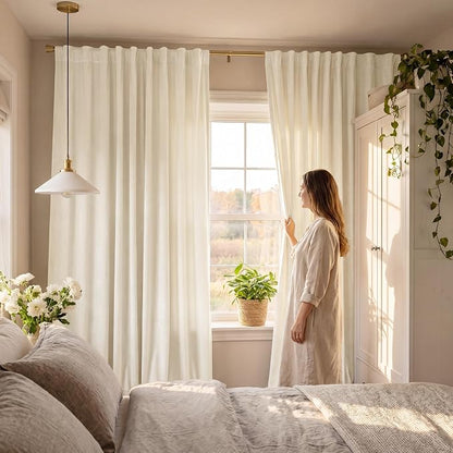 Ivory White Velvet Curtains for Nursery Back Tab, W52 x L100, Back tab Drapes - Image 8