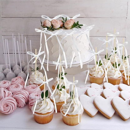 Ephlyn 30Pcs Bow Cupcake Toppers Valentine's Bowknot Ribbons Coquette Bow High - Image 6