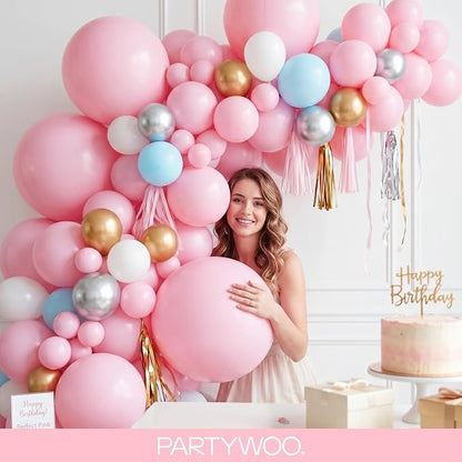 PartyWoo Baby Pink Balloons 155pcs Pastel Pale Light Pink Color | 18 12 10 5 - Image 9