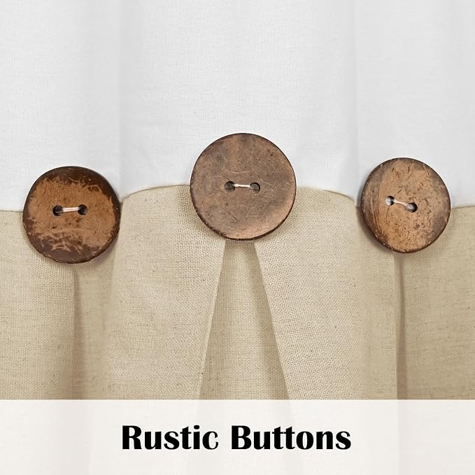 Farmhouse Valance Curtains, Boho Cotton Linen Kitchen Valance, Rustic Button - Image 4
