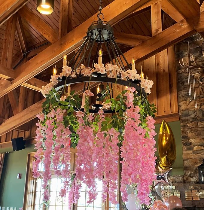 Artificial Wisteria Hanging Flowers Fake Wisteria Flower Garland Silk Vines - Image 4