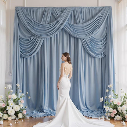 30ft×12ft Wrinkle Free Dusty Blue Backdrop Curtain - Image 8